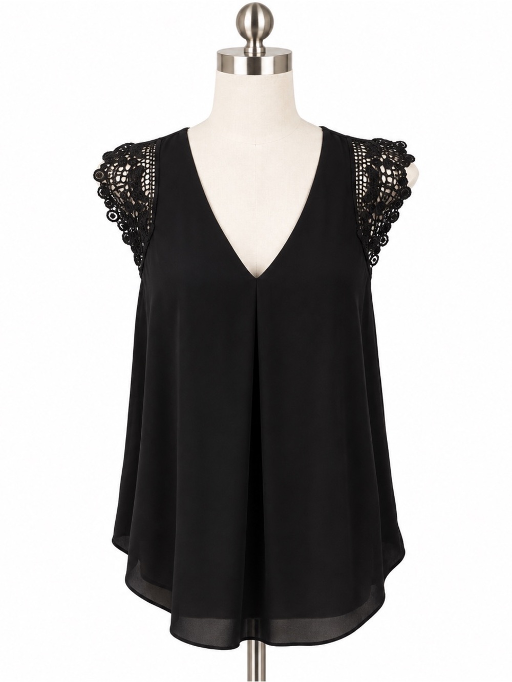 Daniel Rainn black lace sleeves sleeveless boho chic bohemian blouse top M